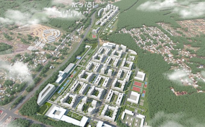 visualize architectural 3d site plan, urban masterplan visualization,subdivision