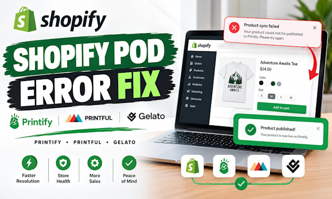 fix shopify print on demand store errors printify printful gelato