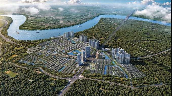 design large scale residential community masterplan waterfront site plan render