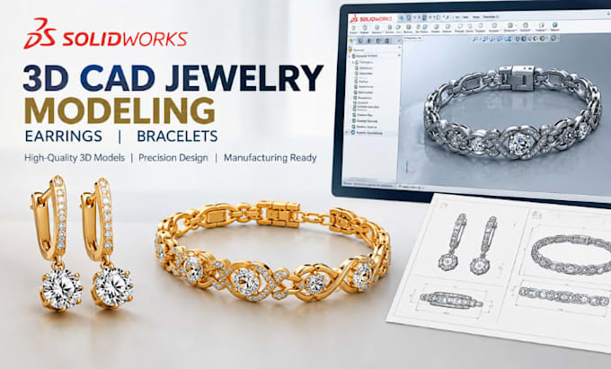 create 3d cad jewelry models for earrings and bracelets in solidworks