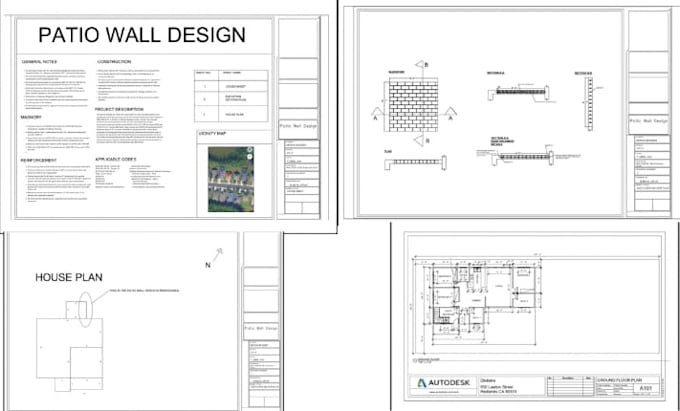 draw adu, garage conversion, patio cover and city permit plans in autocad