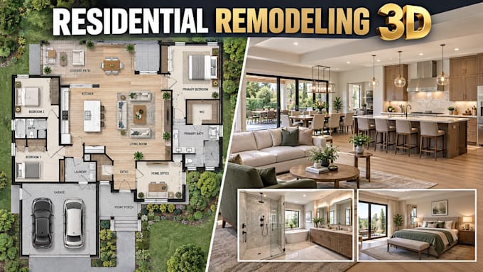 create residential remodeling 3d visualization with detailed plans