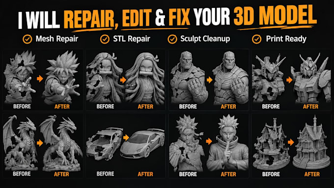 fix, repair, split, cleanup, modify, optimize 3d model stl file for 3d printing