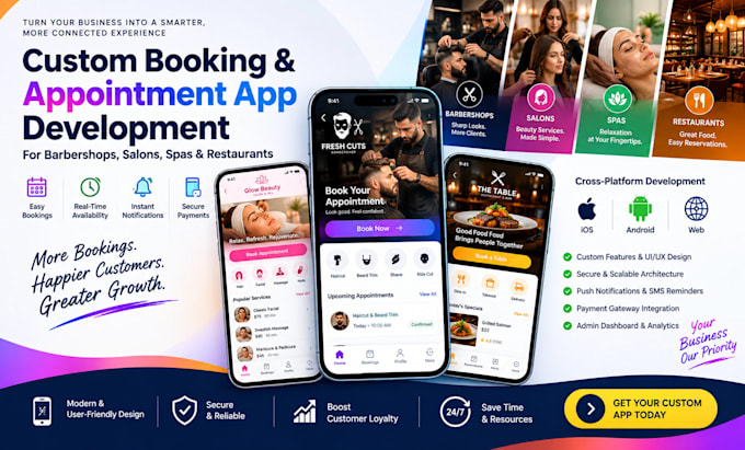 do app development design for spa restaurant salon barbershop
