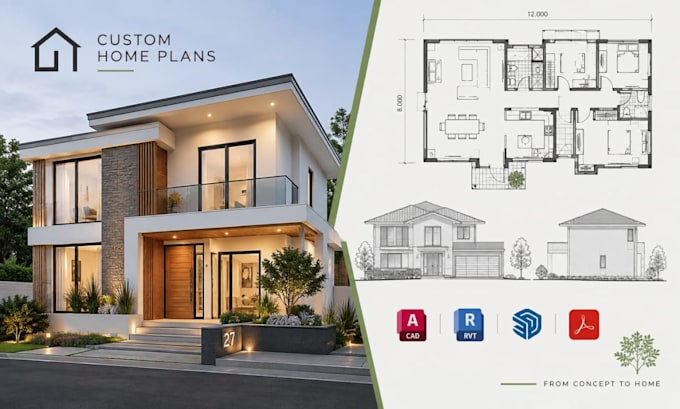 create custom home floor plans with dimensions, elevations, architectural detail