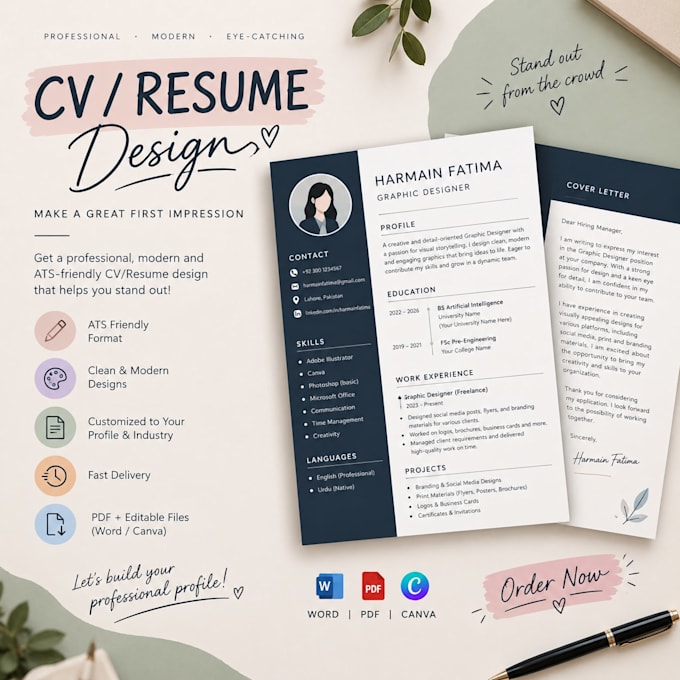 make professional resume, edit and update cv also cover letter