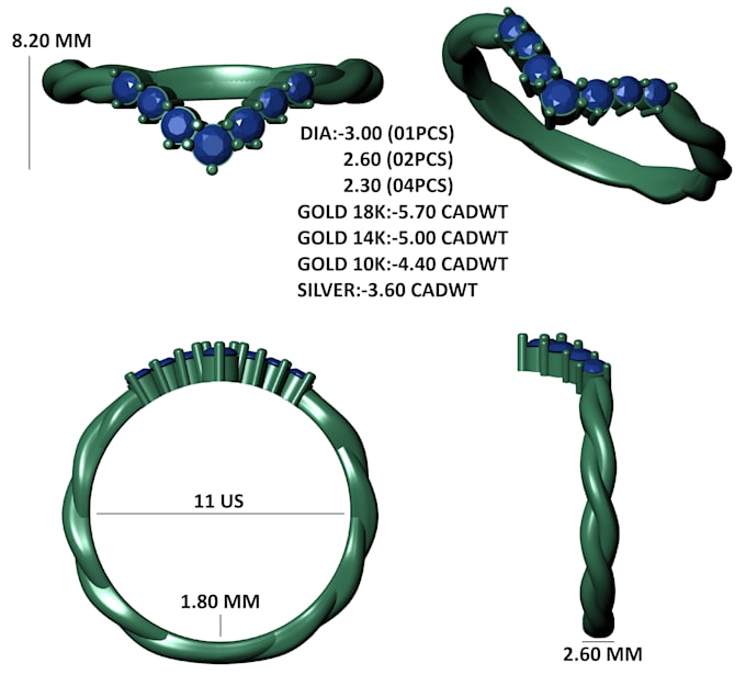 create custom jewelry cad design and 3d model for rings