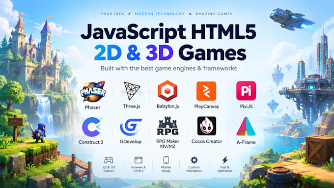 develop javascript HTML5 2d 3d games using phaser three js babylon js playcanvas