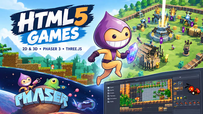 develop 2d or 3d HTML5 web games in phaser or three js