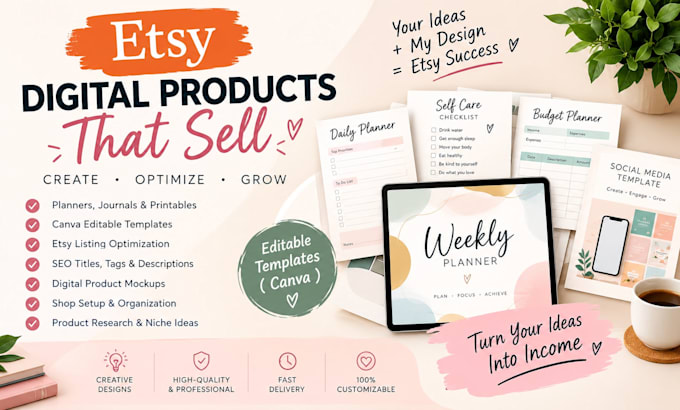 create etsy digital products and optimize your etsy listings