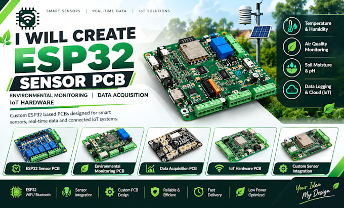 create esp32 sensor pcb, environmenta monitoring, data acquisition, iot hardware