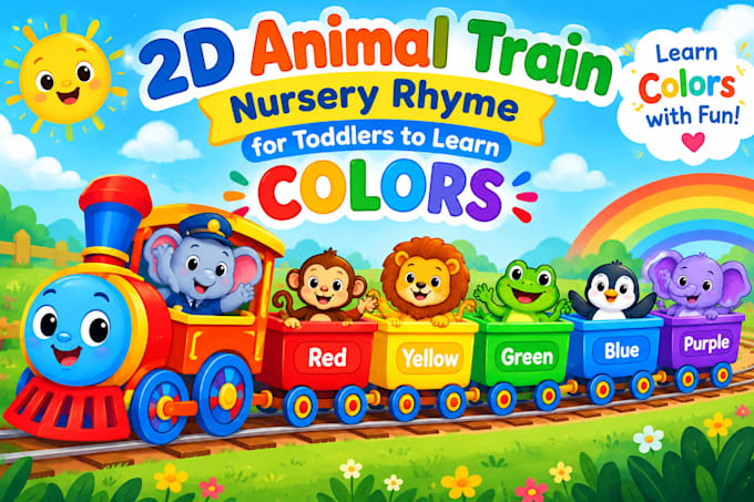 create a fun 2d animal train nursery rhyme for toddlers to learn colors