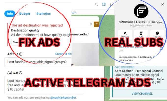 fix telegram ads, decline telegram ads, forex promotion, sport channel promotion