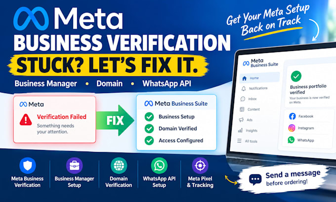 do meta business verification business manager setup and fix domain verify issue
