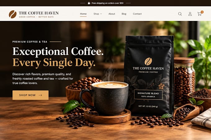 design branded coffee shopify coffee dropshipping store cafe tea coffee website