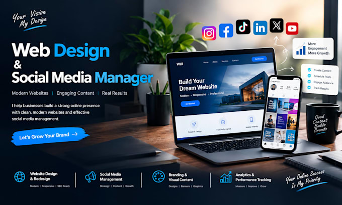 design websites and manage social media professionally