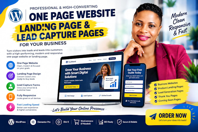 design one page website, lead capture page, wordpress landing page design