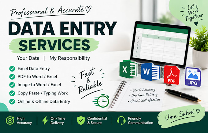 do accurate data entry, excel, PDF to word and transcription