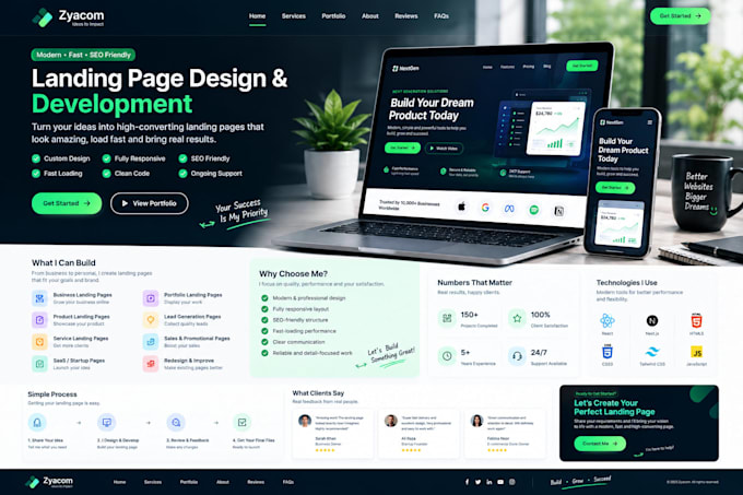 create a modern responsive website landing page