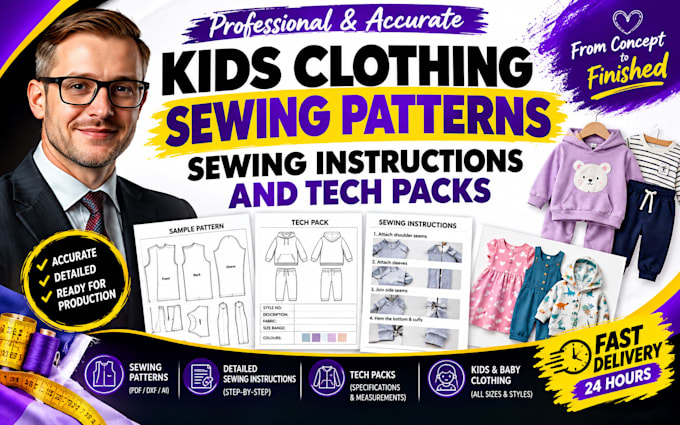 create kids clothing sewing patterns, sewing instructions and tech packs