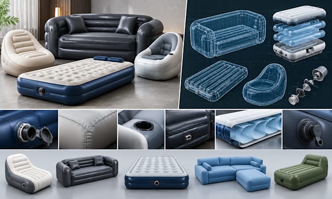 do 3d cad rendering for inflatable air bed, inflatable air couch and sofa design