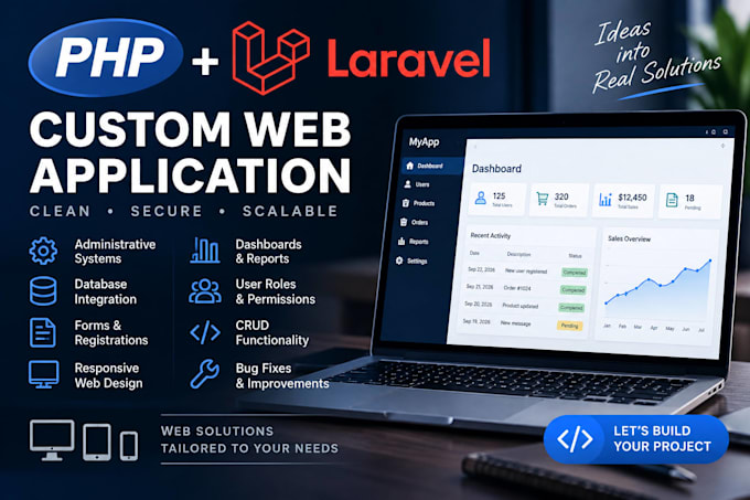 develop a custom web application using PHP and laravel