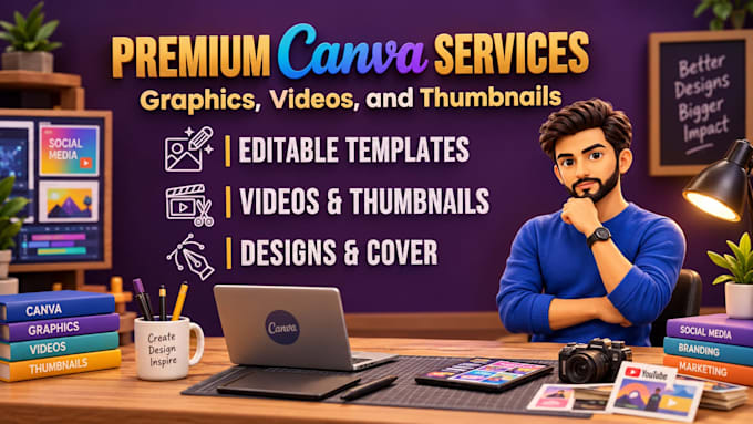 design premium canva graphics, videos and thumbnails