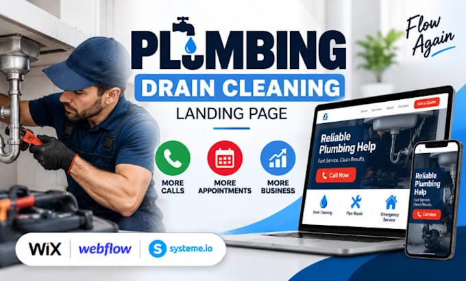 design plumbing drain cleaning google ads lead generation landing page