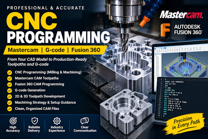 cnc programming, mastercam cam toolpaths, g code, cnc machining and fusion 360