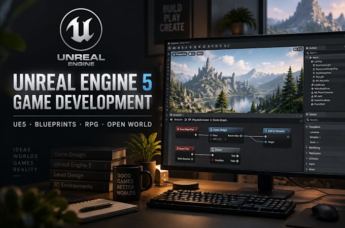 do unreal engine game development for open world game, ue5 blueprints, rpg game