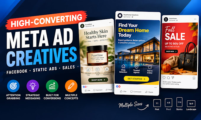 design high converting static facebook and meta ad creatives