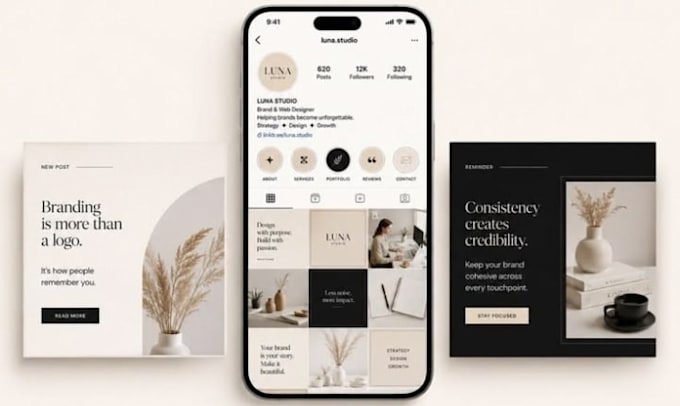 design instagram canva branding kit, linkedin banner, facebook cover ads post
