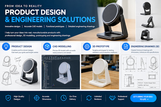 do product design,cad modelling,3d prototype and engineering drawings3d
