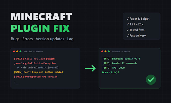 fix bugs and errors in your minecraft plugin or server