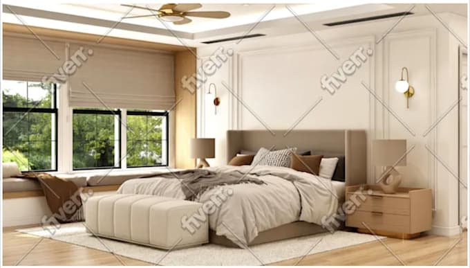 do bedroom interior design and architectural 3d rendering