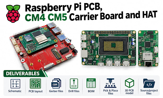design raspberry pi pcb cm4 cm5 carrier board and hat