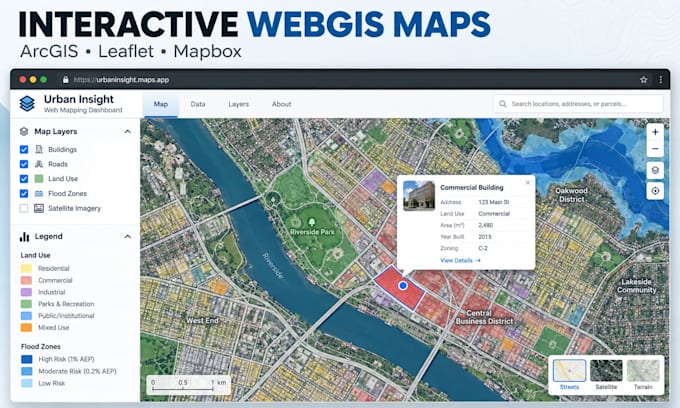 create interactive webgis maps using arcgis, leaflet, or mapbox