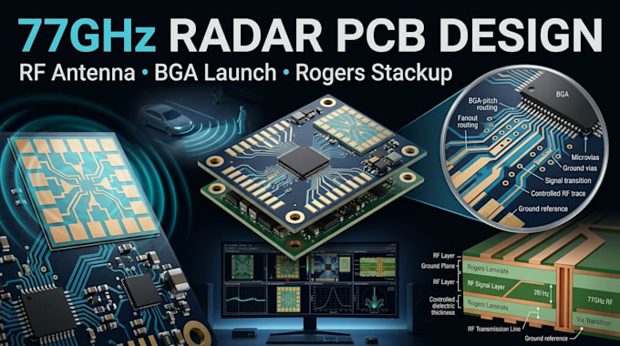 77ghz radar pcb, rf antenna, bga launch and rogers stackup