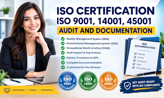 provide iso certification, iso 9001, 14001, 45001 audit and documentation