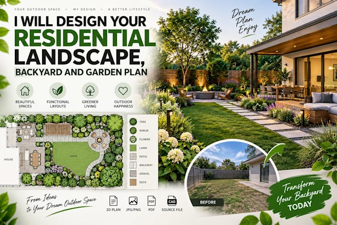 design your residential landscape, backyard and garden plan