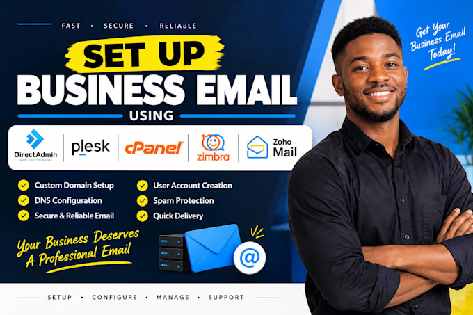 set up business email using directadmin, plesk, cpanel, zimbra or zoho mail