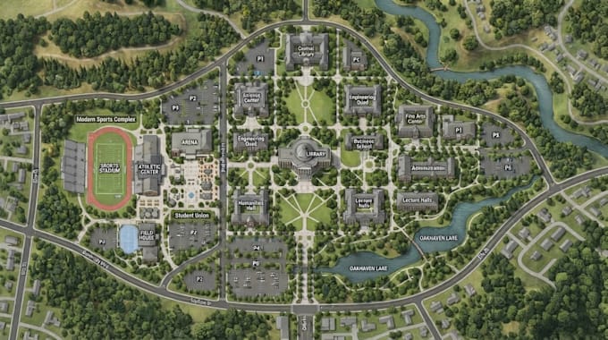 create university campus maps,  building locations and wayfinding