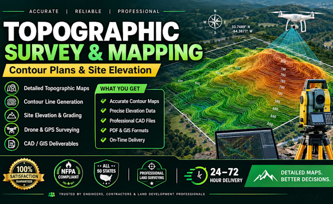 do topographic survey, mapping, drawing, contour plan service