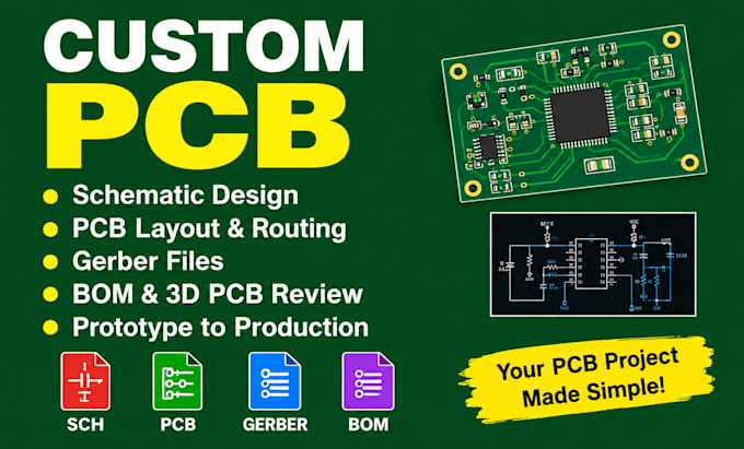 design custom pcb schematic, pcb layout, routing and gerber files