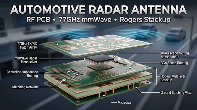 design automotive radar antenna, rf pcb and rogers stackup