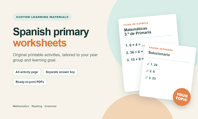 create custom spanish primary worksheets with answer keys