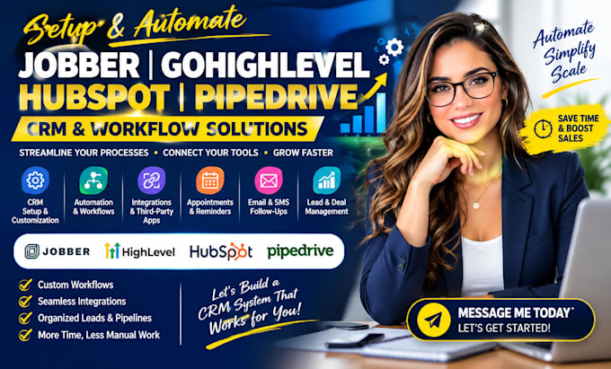 setup jobber gohighlevel CRM automation, workflow integrations hubspot pipedrive