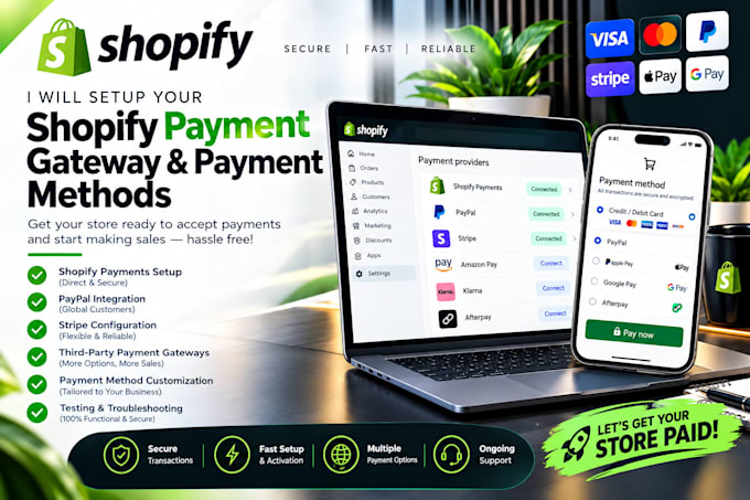 setup shopify payment gateway, stripe, paypal and shopify payment
