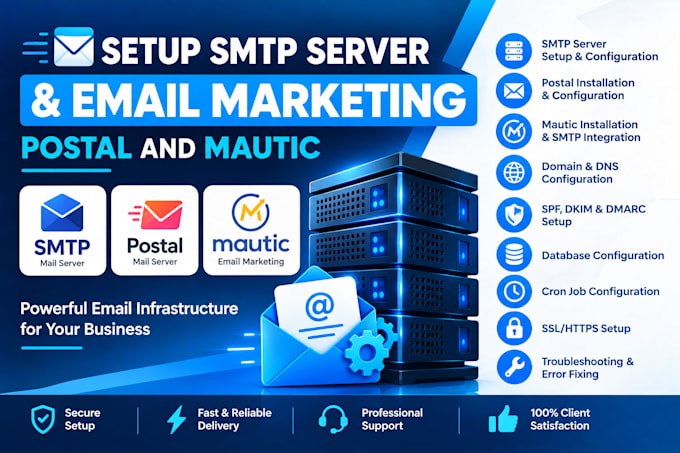 setup SMTP server, postal and mautic for email marketing