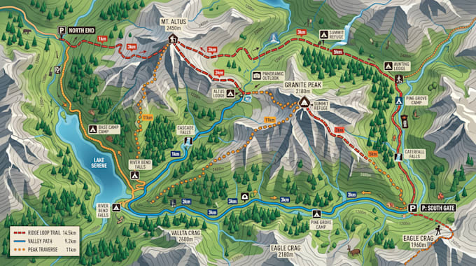 design custom hiking map, trail map, park and outdoor maps